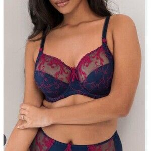 Pour Moi Imogen Rose Embroidered Full Cup Bra Size 44L US/44HH UK Slate/Purple
